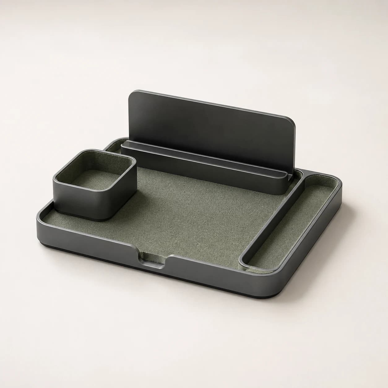 Graphite modular desktop organizer with felt liner