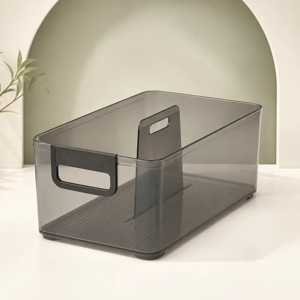 Translucent smoke kitchen bin with central carry handle