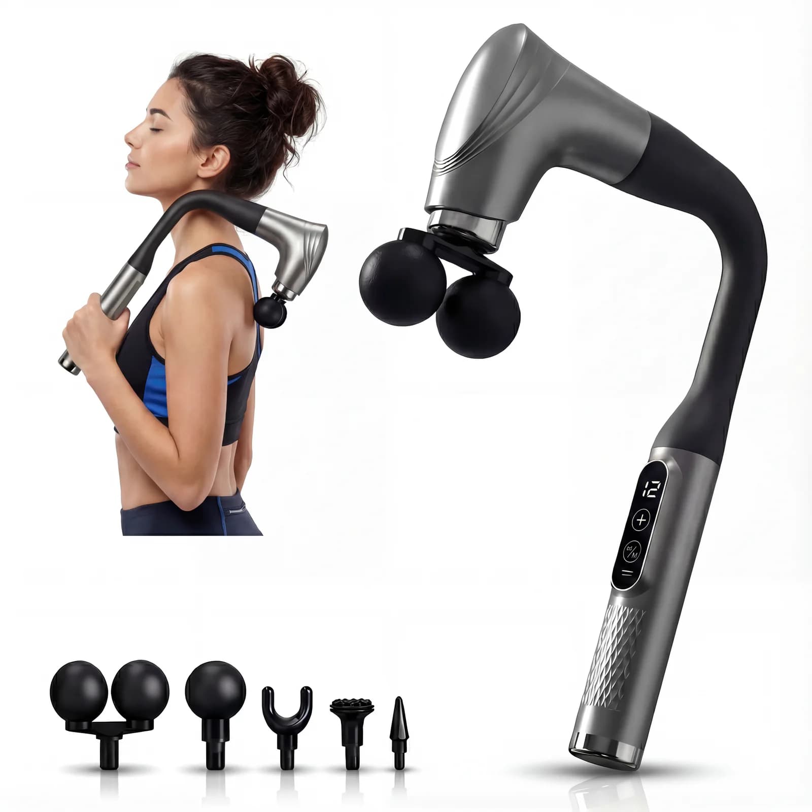 MAKECATCH HB-027 curved long handle dual-head massage gun